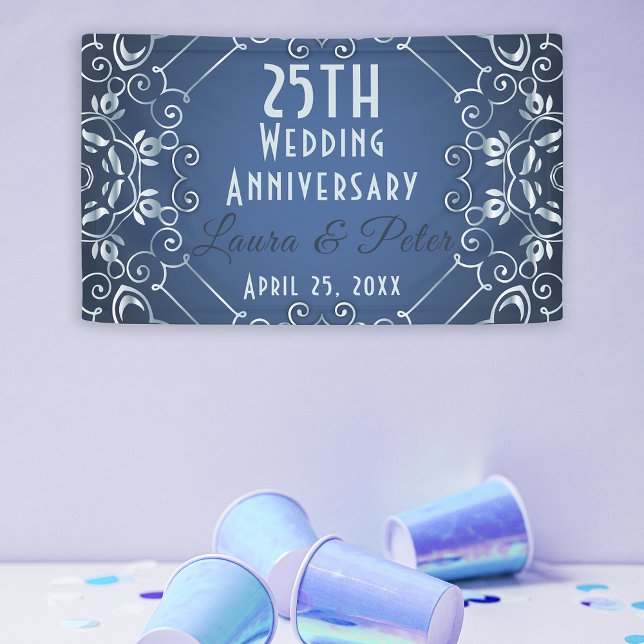 Elegant Classy Blue und Silver Wedding Jubiläum Banner (Von Creator hochgeladen)