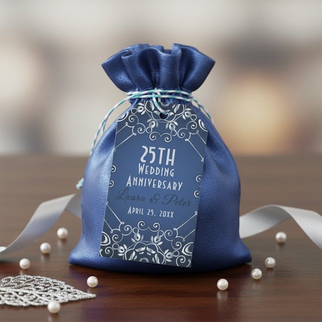 Elegant Classy Blue und Silver Wedding Jubiläum Geschenkanhänger (Von Creator hochgeladen)