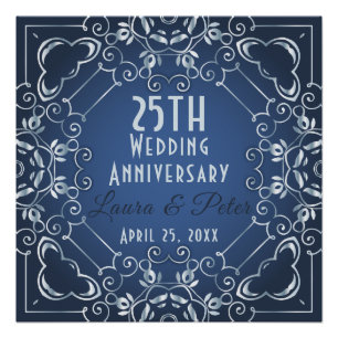 Elegant Classy Blue und Silver Wedding Jubiläum Poster