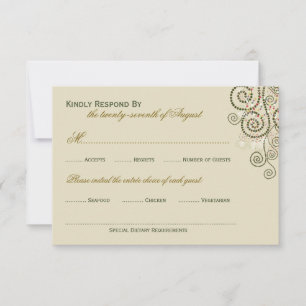 Elegant Classy Boho Green Spirals Wedding RSVP Karte