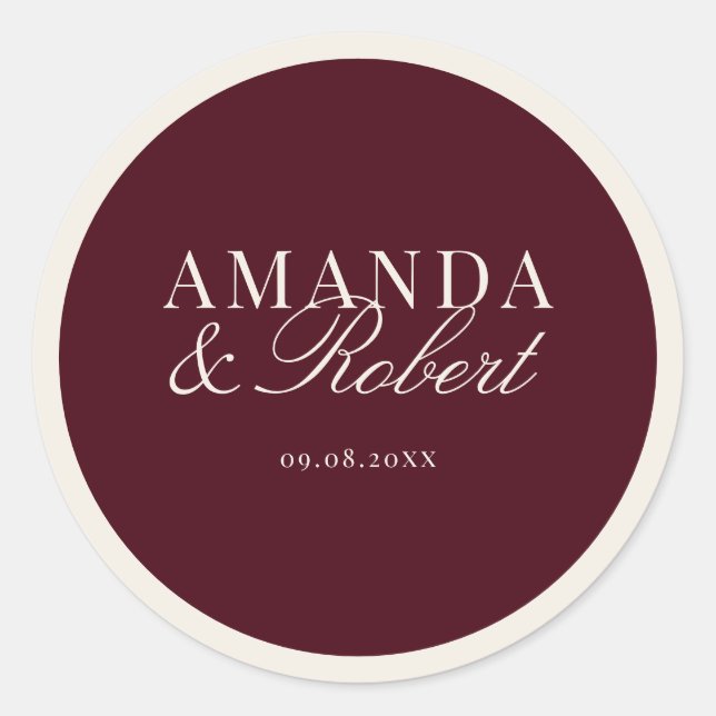 Elegant Classy Burgundy Wedding Runder Aufkleber (Vorderseite)