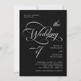 Elegant Classy Calligraphy Wedding Black Einladung