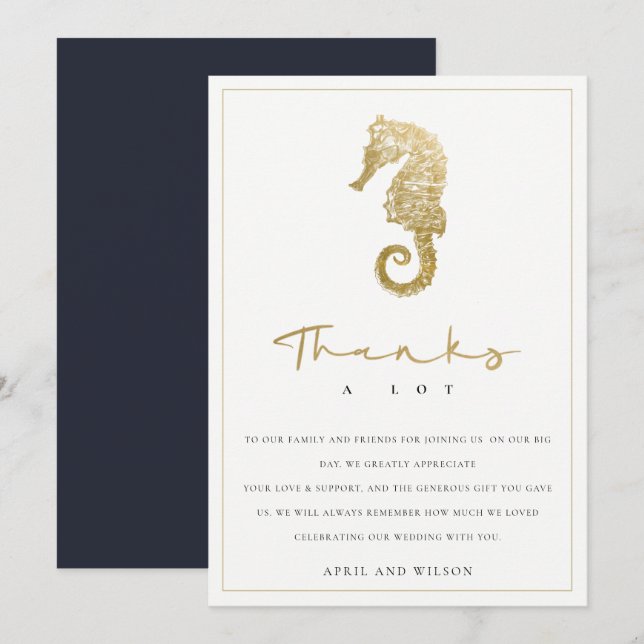 ELEGANT CLASSY GOLD FOIL NAVY SEEPFERD WEDD DANKESKARTE (Vorne/Hinten)