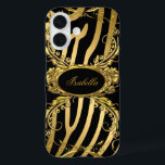 Elegant Classy Gold Zebra Black Floral iPhone 16 Hülle<br><div class="desc">Elegante Klasse Zebra Black Gold Floral Elegante Klasse Gold</div>