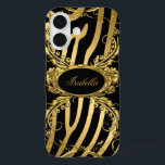 Elegant Classy Gold Zebra Black Floral iPhone 16 Hülle<br><div class="desc">Elegante Klasse Zebra Black Gold Floral Elegante Klasse Gold</div>