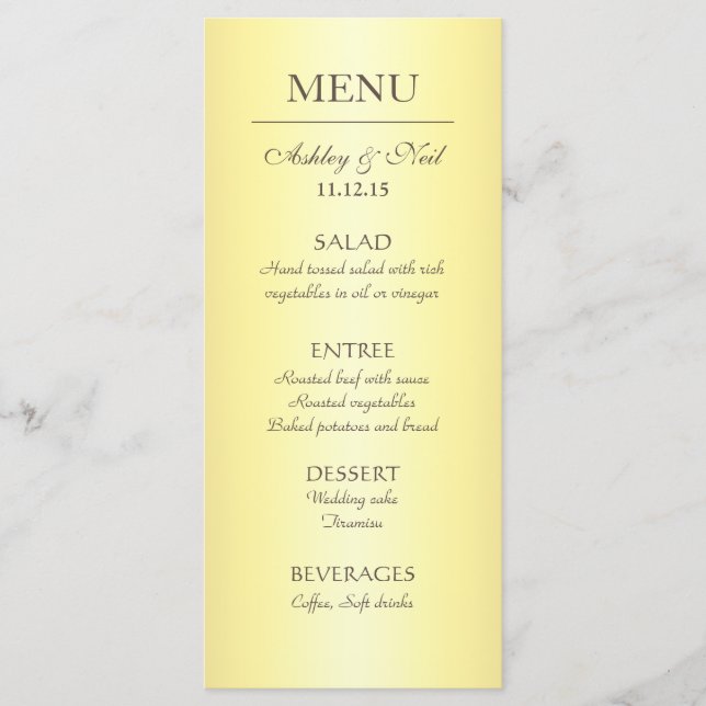 Elégant Classy Jaune & Mariage beige Menu (Devant)