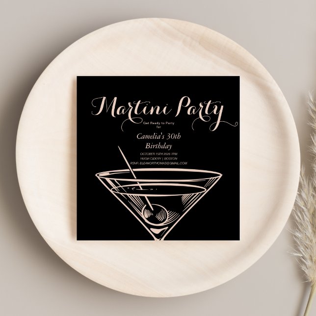 Elegant Classy Martini Dink Adult Black Birthday Einladung (Von Creator hochgeladen)
