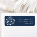 Elegant Classy Navy Blue Hanukkah Floral Address<br><div class="desc">Wenn Sie weitere Anpassungen benötigen,  schreiben Sie mir bitte an yellowfebstudio@gmail.com.</div>