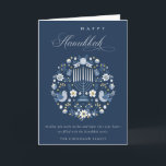 Elegant Classy Navy Blue Happy Hanukkah Floral Feiertagskarte<br><div class="desc">Wenn Sie weitere Anpassungen benötigen,  schreiben Sie mir bitte an yellowfebstudio@gmail.com.</div>