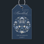 Elegant Classy Navy Blue Happy Hanukkah Floral Geschenkanhänger<br><div class="desc">Wenn Sie weitere Anpassungen benötigen,  schreiben Sie mir bitte an yellowfebstudio@gmail.com.</div>