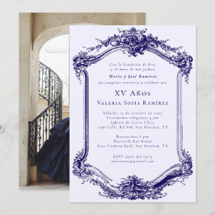Elegant Classy Navy Blue Quinceañera 15. Geburtsta Einladung