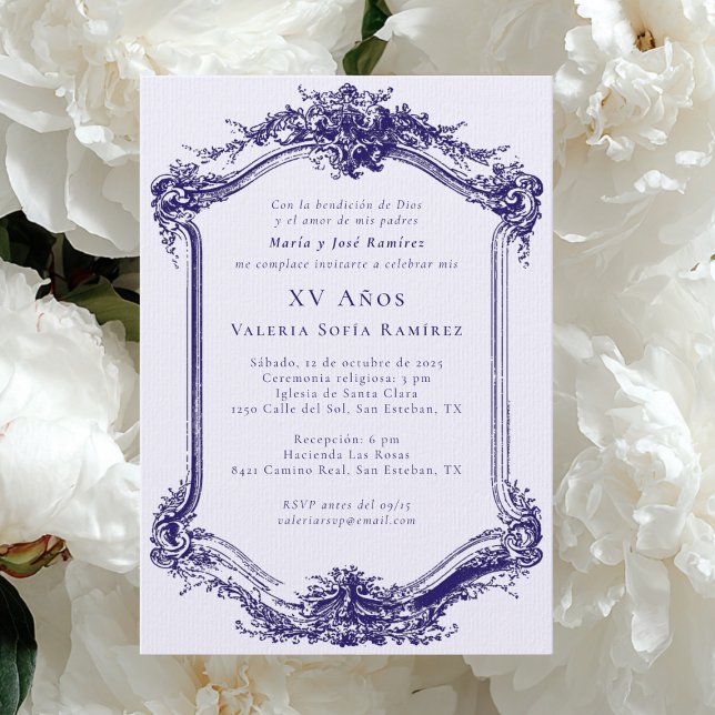 Elegant Classy Navy Blue Quinceañera 15th Birthday Einladung (Von Creator hochgeladen)