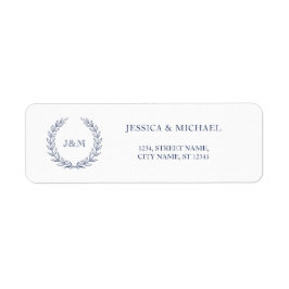 Elegant Classy Navy Blue Wreath Wedding Monogram