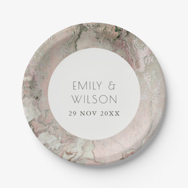 ELEGANT CLASSY PINK DUSKY ROSE GOLD AGATE WEDD PAPPTELLER (Vorderseite)