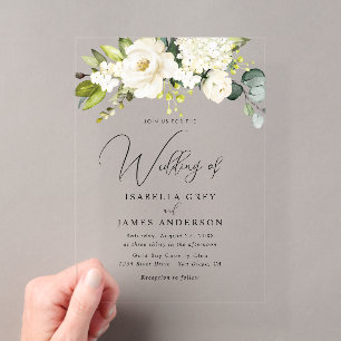 Elegant Clear Champagne Floral Foliage Hochzeit Acryleinladungen