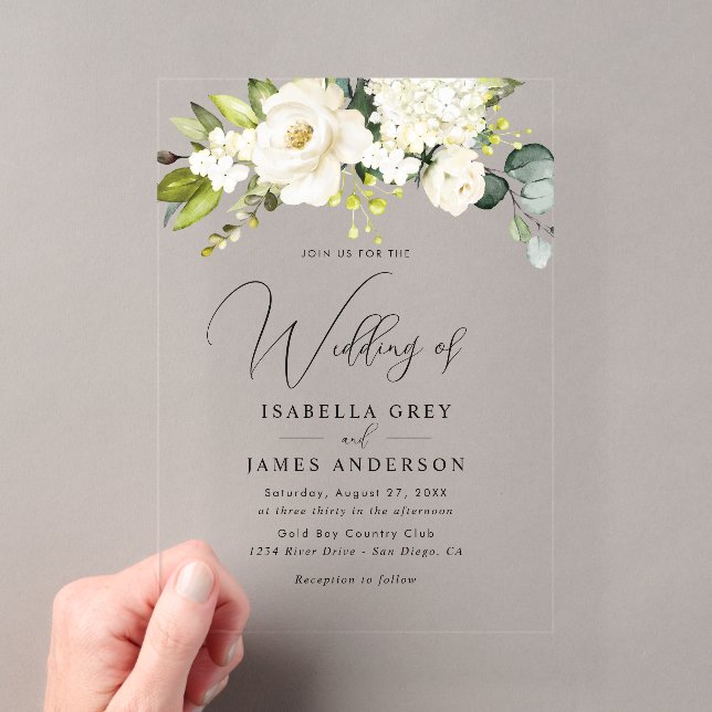 Elegant Clear Champagne Floral Foliage Hochzeit Acryleinladungen (Insitu (Handheld))