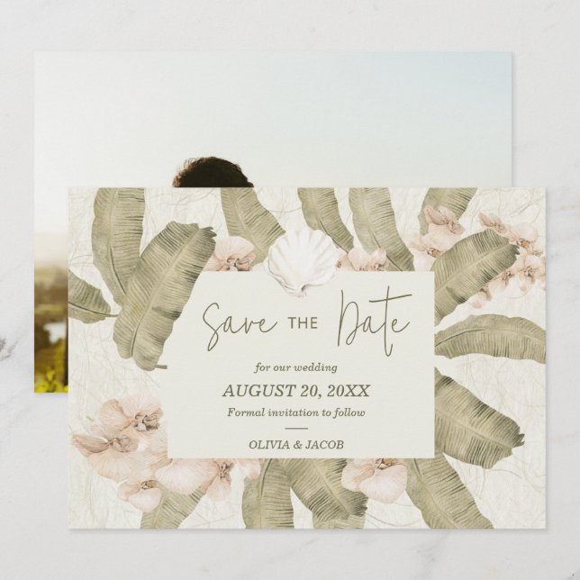 Elegant Coastal Beach Photo Save The Date (Vorne/Hinten)