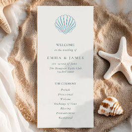 Elegant Coastal Blue Seashell Wedding Program