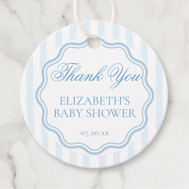 Elegant Coastal Blue Stripe Wavy Script Thank You Geschenkanhänger (Vorderseite)