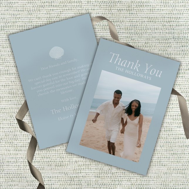 Elegant Coastal Blue Wedding Flat Thank You Card Dankeskarte (Elegant Coastal Blue Wedding Flat Thank You Card)