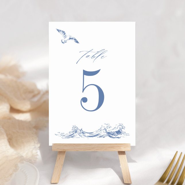 Elegant Coastal Chic Blue Seaside Wedding Tischnummer (Von Creator hochgeladen)