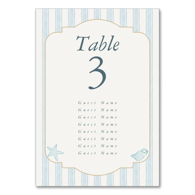 Elegant Coastal Elegant Wedding Tischnummer (Vorderseite)