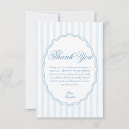 Elegant Coastal Preppy Blue Stripe Scalloped Frame Dankeskarte