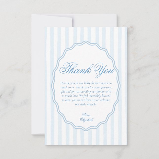 Elegant Coastal Preppy Blue Stripe Scalloped Frame Dankeskarte (Vorderseite)