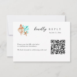 Elegant Coastal Seashell QR Code Beach Wedding RSVP Karte