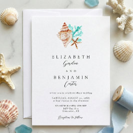 Elegant Coastal Seashell Watercolor Beach Wedding Einladung