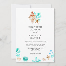 Elegant Coastal Seashell Watercolor Beach Wedding Einladung