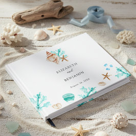 Elegant Coastal Seashell Watercolor Beach Wedding Gästebuch