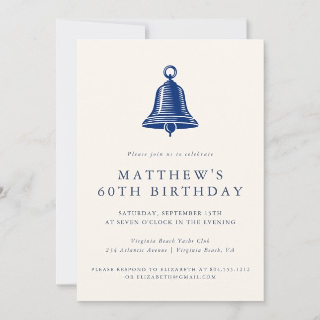Elegant Coastal Ships Bell  Adult Birthday Party  Einladung (Vorderseite)