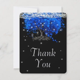 Elegant Cobalt Blue Heart Leaf Tree Vielen Dank Einladung