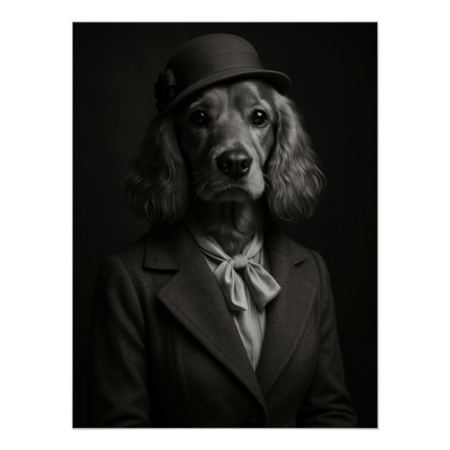 Elegant Cocker Spaniel in Cloche Hat & Scarf Poster (Vorderseite)