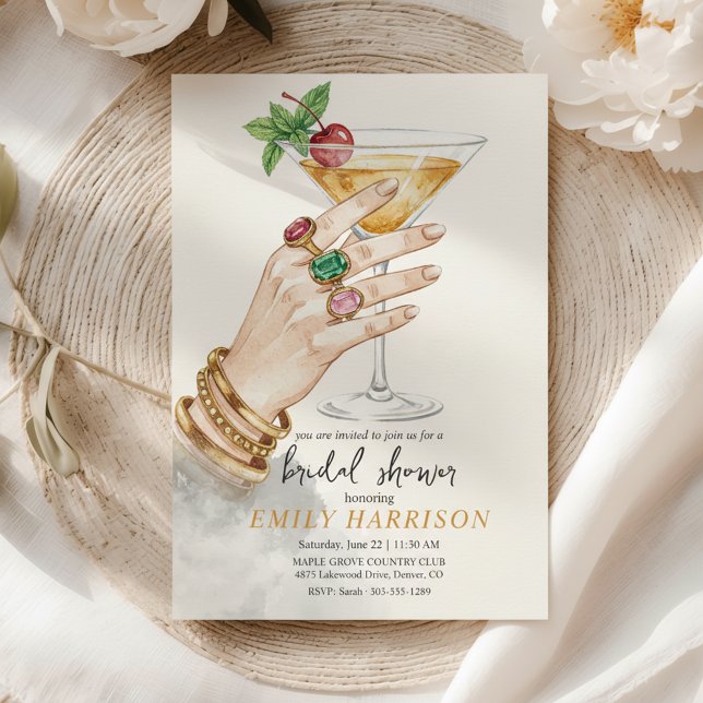 Elegant Cocktail Bridal Shower Invitation Art Einladung (Celebrate the bride-to-be with this sophisticated watercolor bridal shower invitation)
