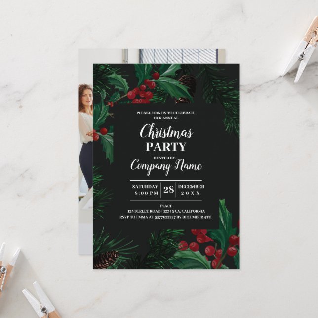 Elegant Cocktail de Noël Invitation de fête de Noë (Devant/Arrière en situation)