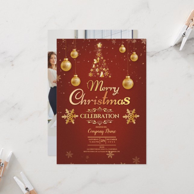 Elegant Cocktail de Noël Invitation de fête de Noë (Devant/Arrière en situation)