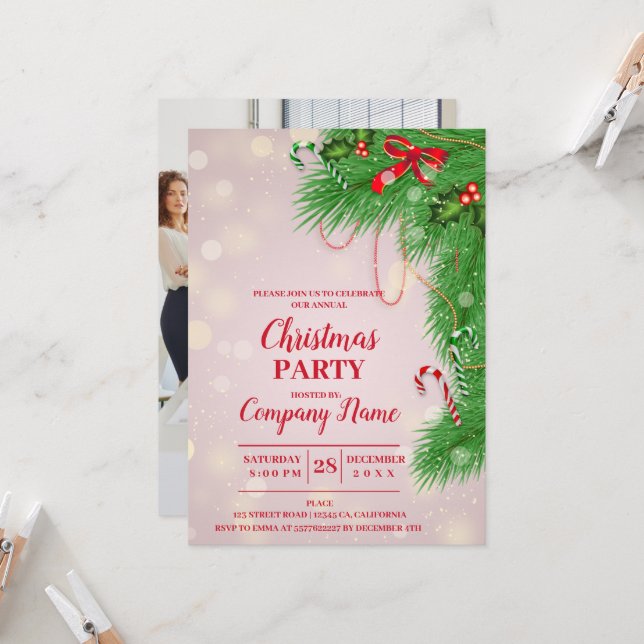 Elegant Cocktail de Noël Invitation de fête de Noë (Devant/Arrière en situation)