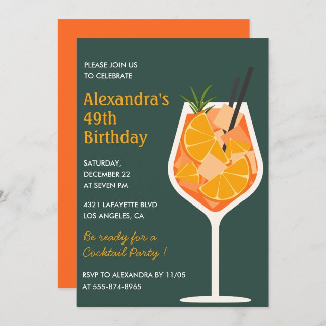 Elégant cocktail moderne invitations à 49e anniver (Devant / Derrière)