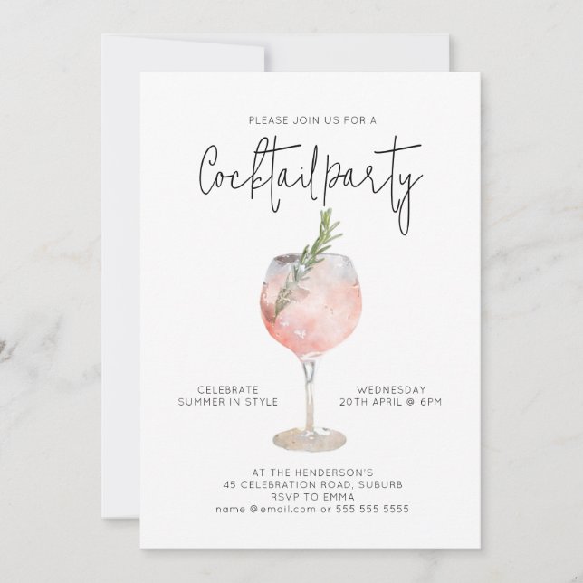 Élégant Cocktail Party Pink Invitation (Devant)
