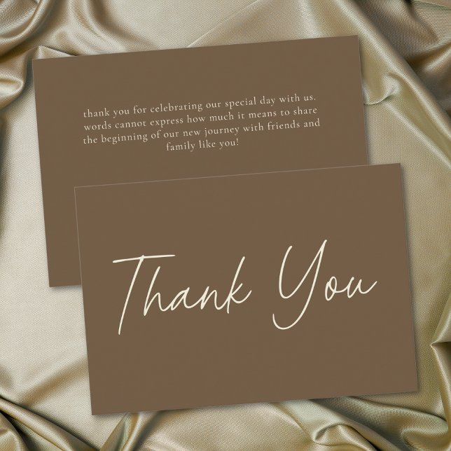 Elegant Cocoa Brown Minimalist Wedding Dankeskarte (Elegant Cocoa Brown Minimalist Wedding Thank You Card)