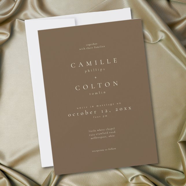 Elegant Cocoa Brown Minimalist Wedding Einladung (Elegant Cocoa Brown Minimalist Wedding Invitation)