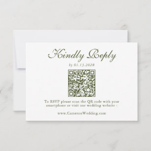 Élégant Code QR Floral Vert Olive Réponse Mariage