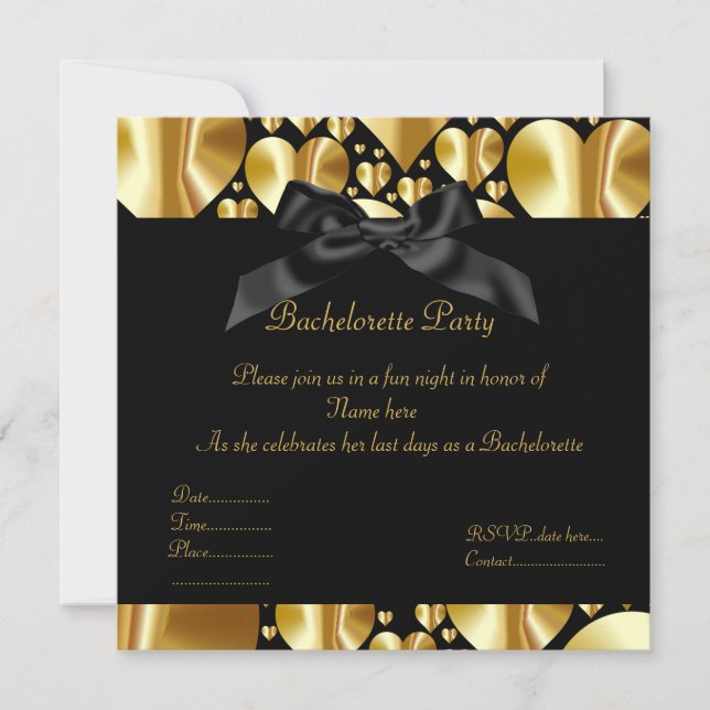 ÉLÉGANT coeur d'or BACHELORETTE INVITATION (Devant)