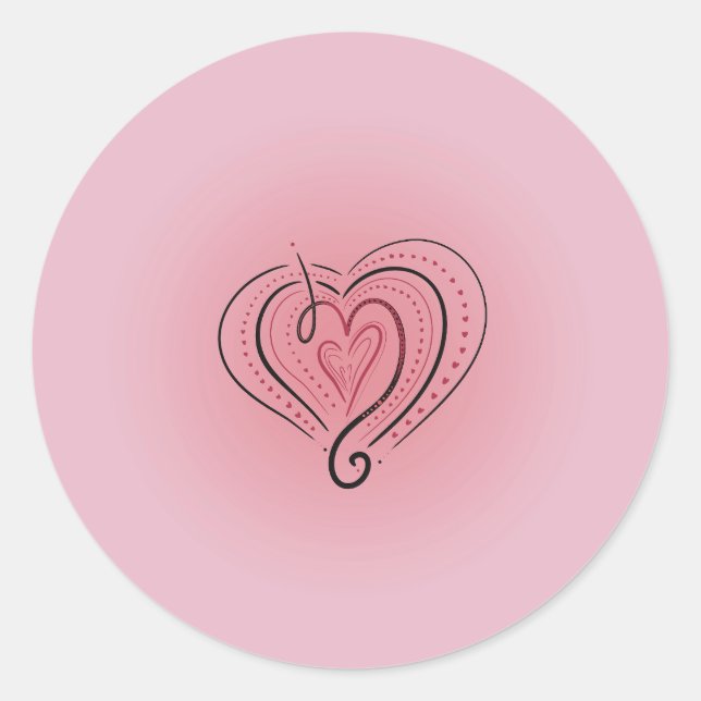 Élégant Coeur noir & rouge sur Sticker rose (Devant)