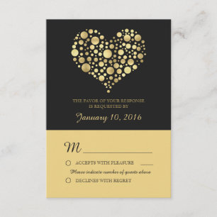 Elégant Coeur Or Dusty Noir Mariage RSVP
