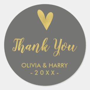 Élégant Coeur Or Mariage Faveur Stickers - Grey