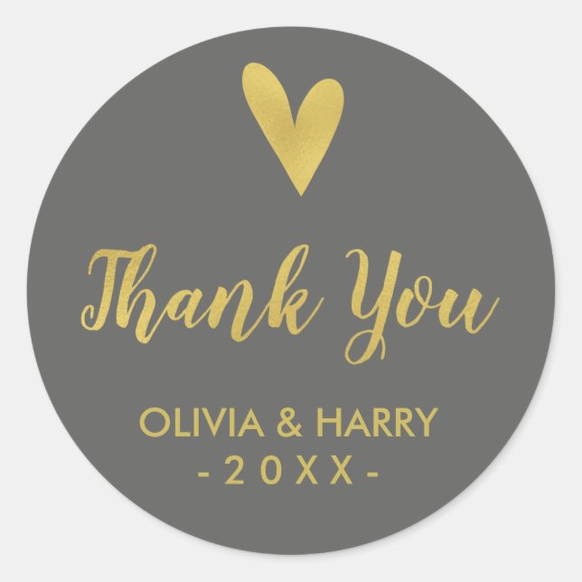 Élégant Coeur Or Mariage Faveur Stickers - Grey (Devant)