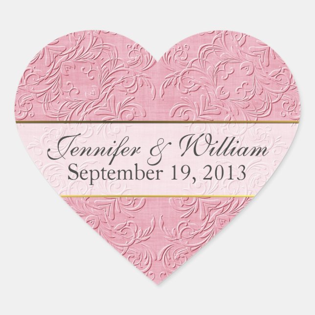 Élégant Coeur rose Autocollant de mariage personna (Devant)